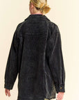 Davi & Dani Washed Corduroy Raw Hem Button Up Jacket