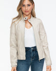 Snobbish PU Leather Biker Jacket with Side Zip Pockets