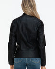 Snobbish Faux Leather Biker Jacket with Side Zip Pockets