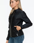 Snobbish Faux Leather Biker Jacket with Side Zip Pockets