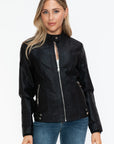 Snobbish Faux Leather Biker Jacket with Side Zip Pockets