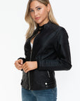 Snobbish Faux Leather Biker Jacket with Side Zip Pockets