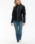 Snobbish Faux Leather Biker Jacket with Side Zip Pockets