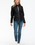 Snobbish Faux Leather Biker Jacket with Side Zip Pockets