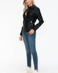 Snobbish Faux Leather Biker Jacket with Side Zip Pockets