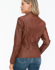 Snobbish Faux Leather Biker Jacket with Side Zip Pockets