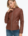 Snobbish Faux Leather Biker Jacket with Side Zip Pockets