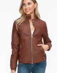 Snobbish Faux Leather Biker Jacket with Side Zip Pockets