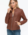 Snobbish Faux Leather Biker Jacket with Side Zip Pockets