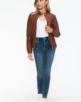 Snobbish Faux Leather Biker Jacket with Side Zip Pockets