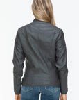 Snobbish Faux Leather Biker Jacket with Side Zip Pockets