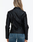 Snobbish Faux Leather Zip Up Mock Neck Jacket