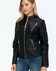 Snobbish Faux Leather Zip Up Mock Neck Jacket