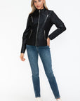 Snobbish Faux Leather Zip Up Mock Neck Jacket