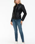 Snobbish Faux Leather Zip Up Mock Neck Jacket