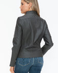 Snobbish Faux Leather Zip Up Mock Neck Jacket