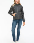 Snobbish Faux Leather Zip Up Mock Neck Jacket