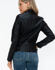 Snobbish PU Leather Biker Jacket with Side Zip Pockets