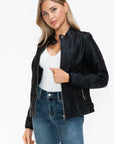 Snobbish PU Leather Biker Jacket with Side Zip Pockets