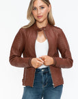 Snobbish PU Leather Biker Jacket with Side Zip Pockets