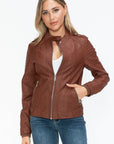 Snobbish PU Leather Biker Jacket with Side Zip Pockets