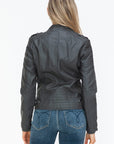 Snobbish PU Leather Biker Jacket with Side Zip Pockets