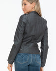 Snobbish PU Leather Biker Jacket with Side Zip Pockets