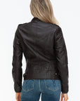 Snobbish PU Leather Biker Jacket with Side Zip Pockets