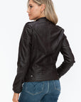 Snobbish PU Leather Biker Jacket with Side Zip Pockets