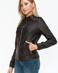 Snobbish PU Leather Biker Jacket with Side Zip Pockets