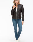 Snobbish PU Leather Biker Jacket with Side Zip Pockets