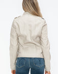 Snobbish PU Leather Biker Jacket with Side Zip Pockets