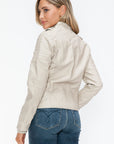 Snobbish PU Leather Biker Jacket with Side Zip Pockets