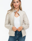 Snobbish PU Leather Biker Jacket with Side Zip Pockets