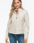 Snobbish PU Leather Biker Jacket with Side Zip Pockets