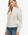 Snobbish PU Leather Biker Jacket with Side Zip Pockets