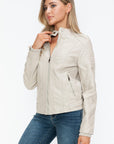 Snobbish PU Leather Biker Jacket with Side Zip Pockets