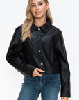 Snobbish Snap Down Long Sleeve PU Leather Jacket