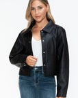 Snobbish Snap Down Long Sleeve PU Leather Jacket