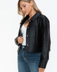 Snobbish Snap Down Long Sleeve PU Leather Jacket