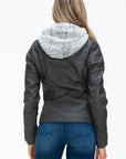 YMI Faux Layered Double-Zipper Jacket with Fuzzy Hood