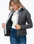 YMI Faux Layered Double-Zipper Jacket with Fuzzy Hood