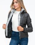 YMI Faux Layered Double-Zipper Jacket with Fuzzy Hood