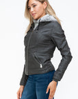 YMI Faux Layered Double-Zipper Jacket with Fuzzy Hood