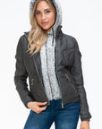 YMI Faux Layered Double-Zipper Jacket with Fuzzy Hood