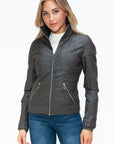 YMI Faux Layered Double-Zipper Jacket with Fuzzy Hood