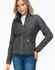 YMI Faux Layered Double-Zipper Jacket with Fuzzy Hood