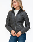 YMI Faux Layered Double-Zipper Jacket with Fuzzy Hood