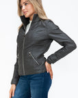 YMI Faux Layered Double-Zipper Jacket with Fuzzy Hood