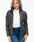 YMI Faux Layered Double-Zipper Jacket with Fuzzy Hood